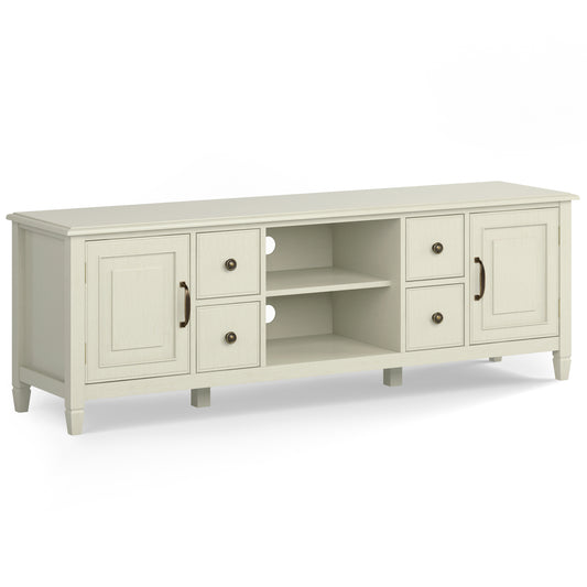 Connaught 72 inch Wide Solid Wood TV Stand in Antique White For TVs up to 80 inches