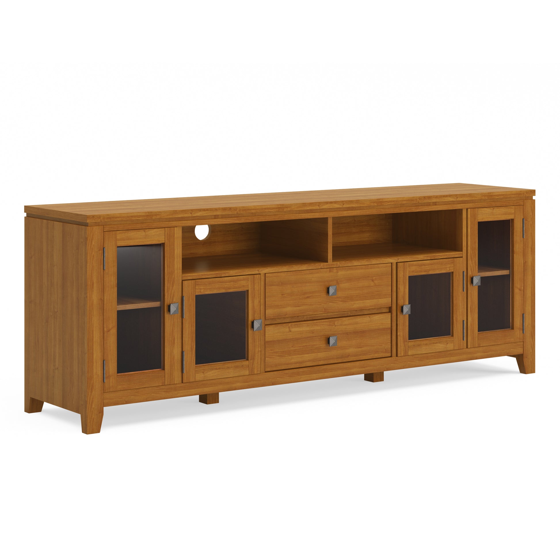 Cosmopolitan 72 inch Wide Solid Wood TV Stand in Light Golden Brown For TVs up to 80 inches