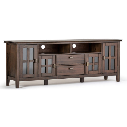 Artisan 72 inch Wide Solid Wood TV Stand in Natural Aged Brown For TVs up to 80 inches