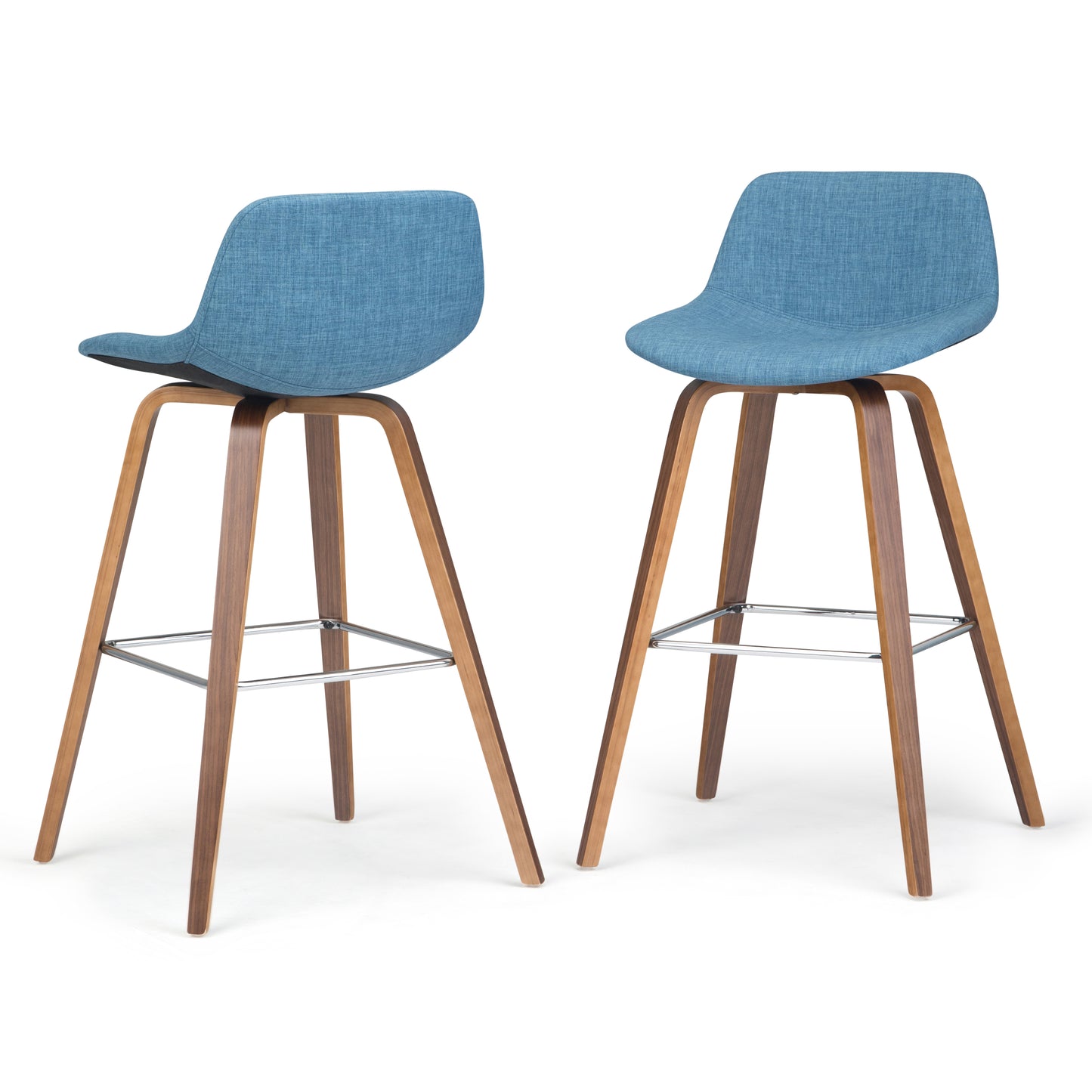 Randolph 28 inch Seat Height Bentwood Counter/Bar Height Stool in Medium Blue Linen Look Fabric (Set of 2)