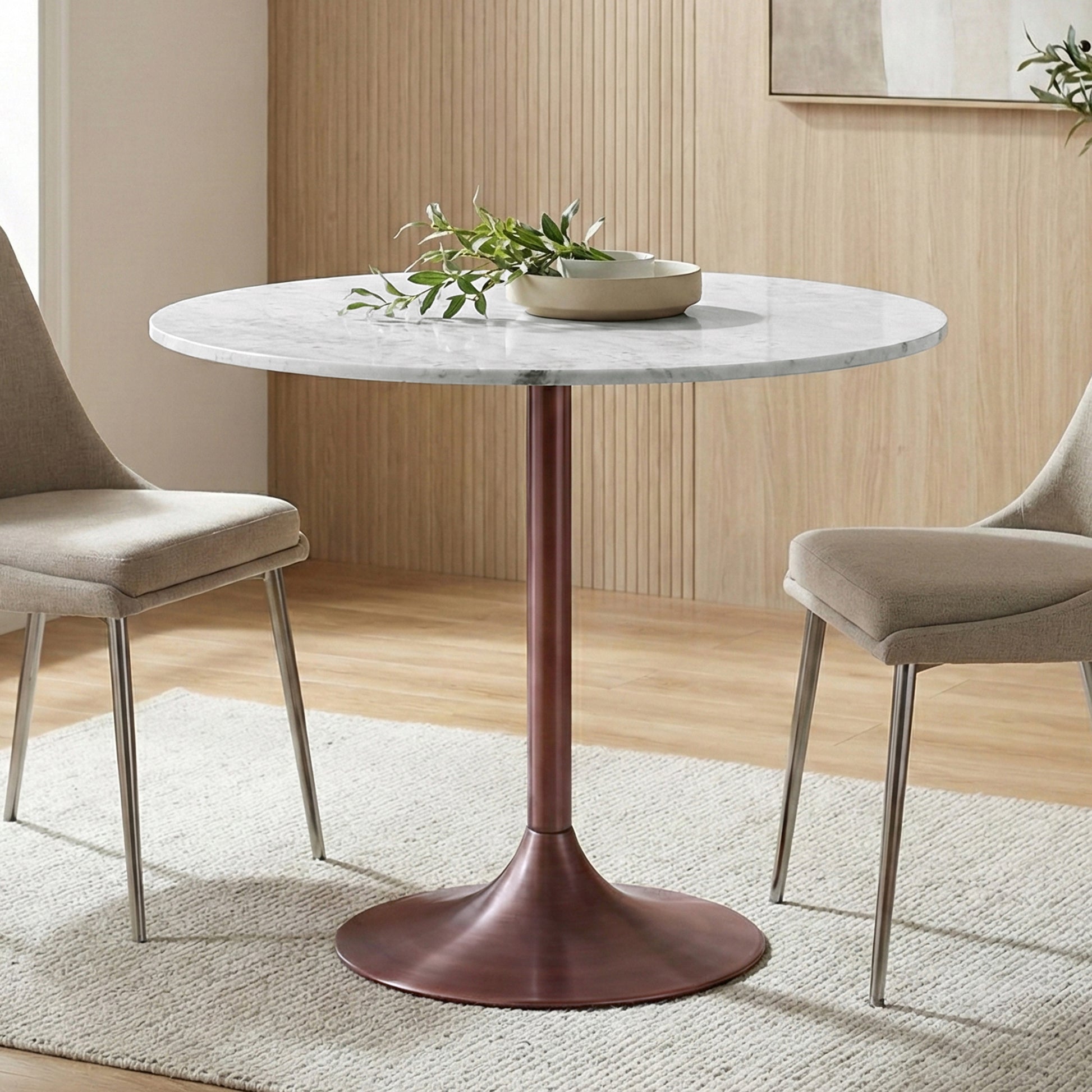 Osborne 36 inch Wide Genuine Marble and Iron Contemporary Dining Table in White/Antique Copper