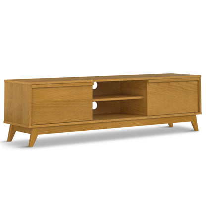 Lennon 72 inch Wide Solid Wood Low TV Stand in Oak For TVs up to 80 inches