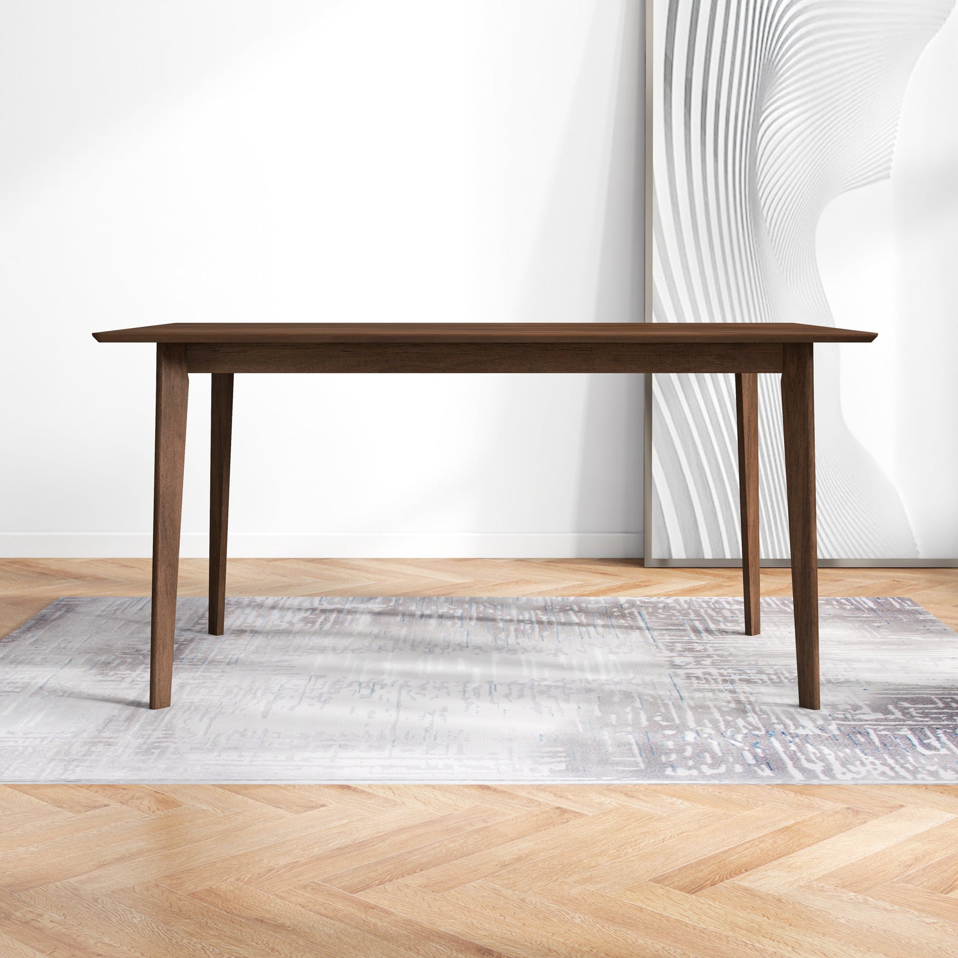 Mid-Century Modern Solid Wood Dining Table, Brown Stain, Seats 6