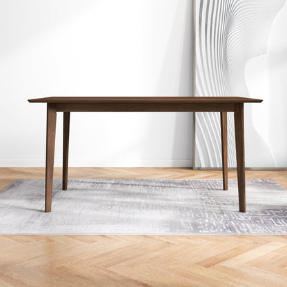 Mid-Century Modern Solid Wood Dining Table, Brown Stain, Seats 6