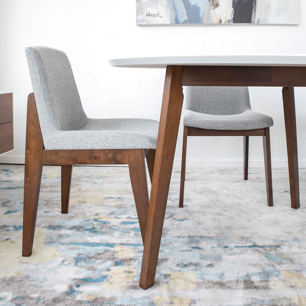 Grey Polyester Dining Chairs Set of 2 - Mid-Century Modern
