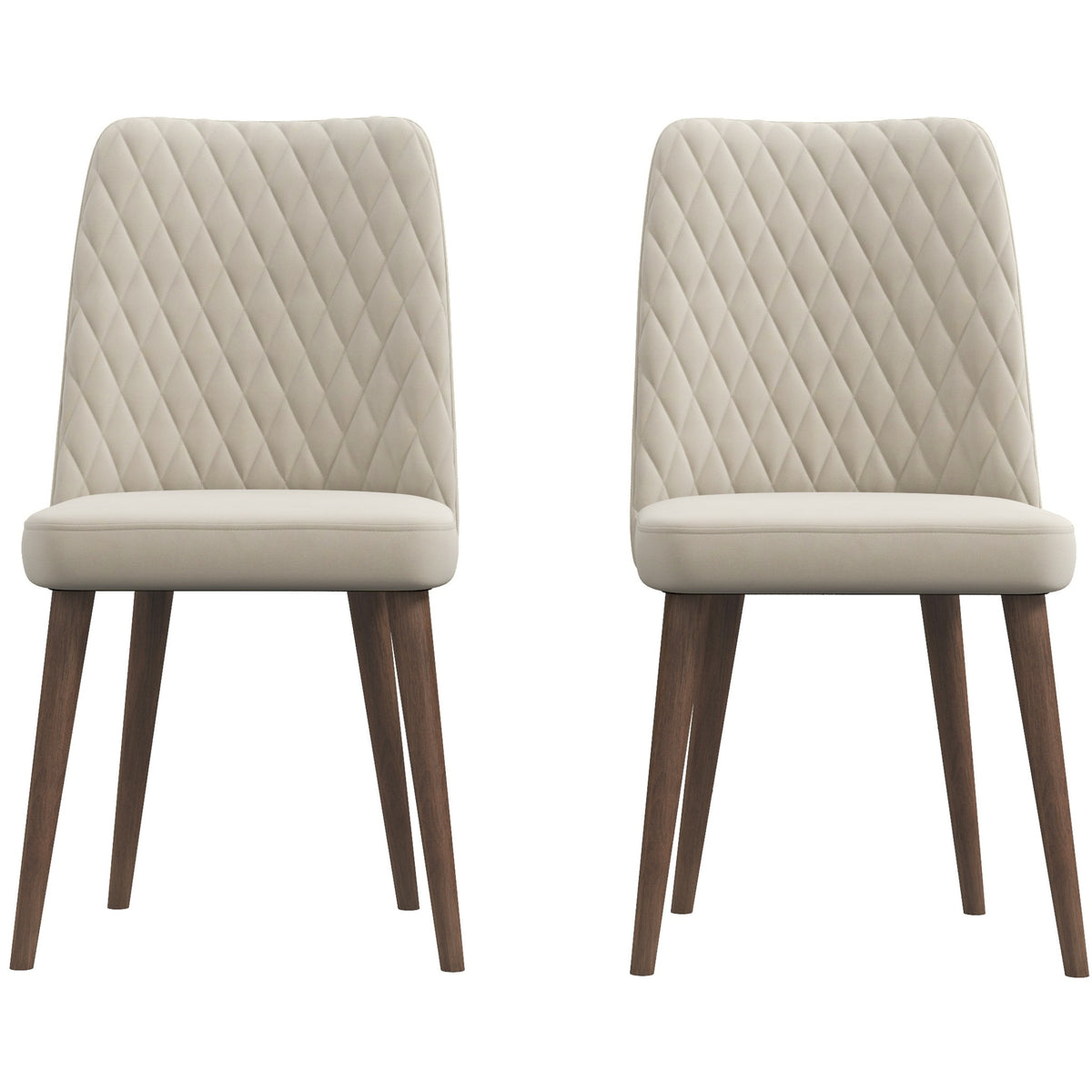Mid-Century Modern Velvet Dining Chairs Set in Brown Ivory White