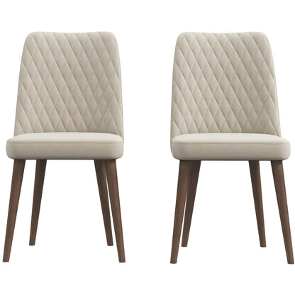 Mid-Century Modern Velvet Dining Chairs Set in Brown Ivory White