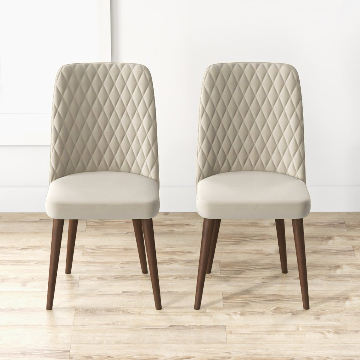 Mid-Century Modern Velvet Dining Chairs Set in Brown Ivory White