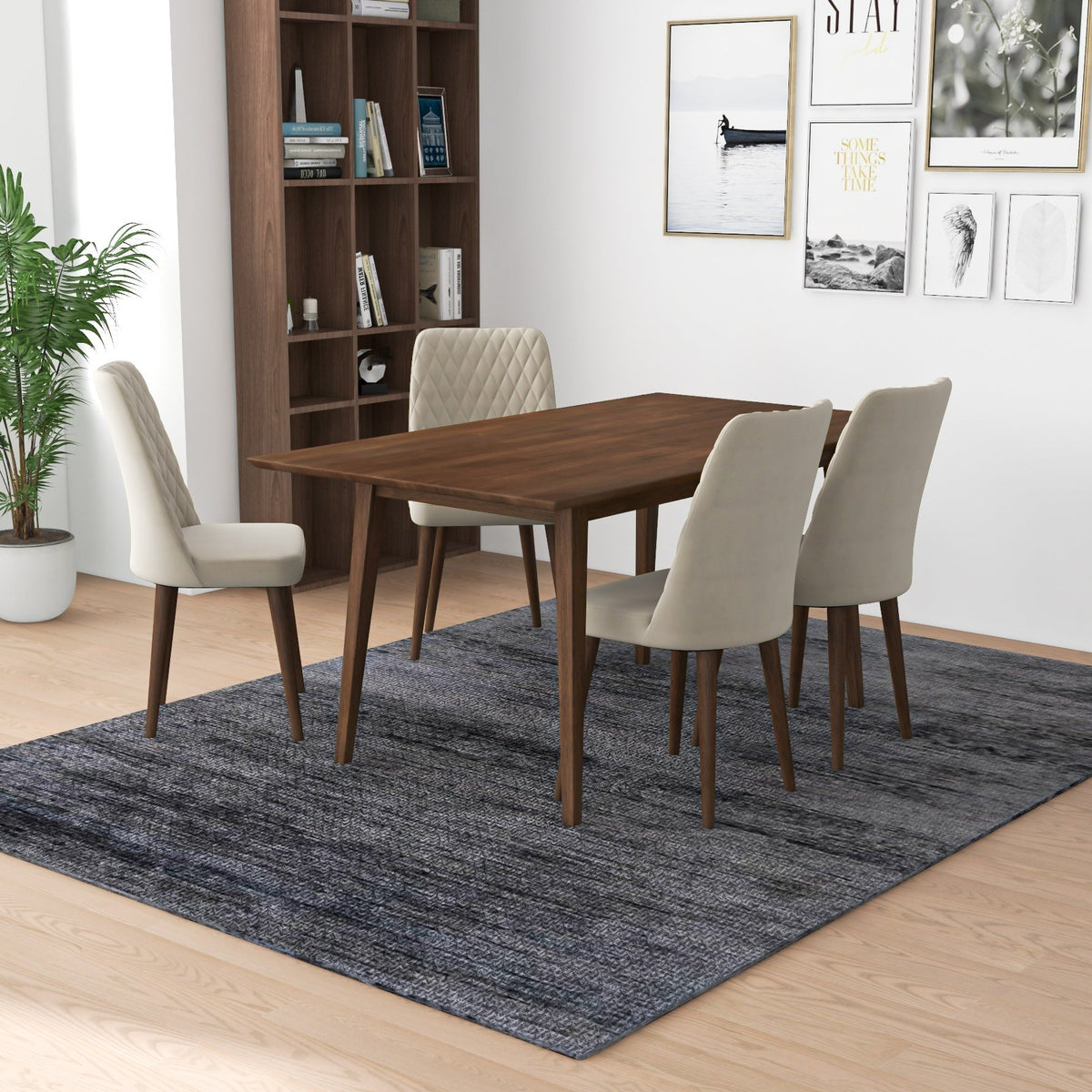 Mid-Century Modern Velvet Dining Chairs Set in Brown Ivory White