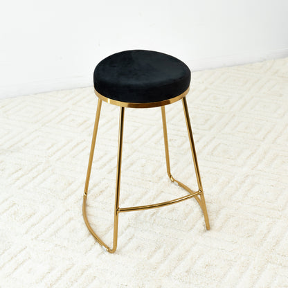 Black Velvet Mid-Century Stool - 20.5" Dining Accent Chair
