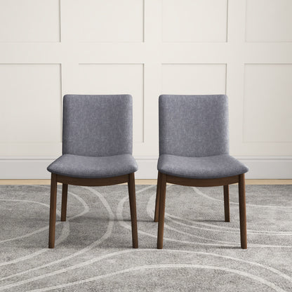 Top Quality Laura Mid-Century Modern Solid Wood Dining Chair (Set of 2) with Fabric Upholstery in Grey for Home Kitchen
