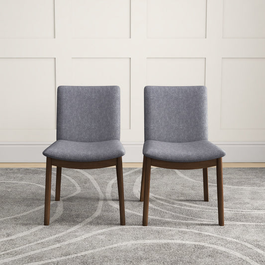 Top Quality Laura Mid-Century Modern Solid Wood Dining Chair (Set of 2) with Fabric Upholstery in Grey for Home Kitchen