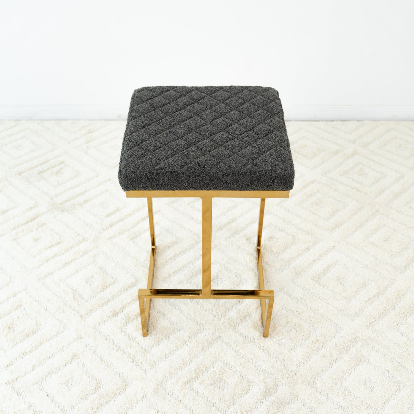 Grey Velvet Mid Century Stool - Dining Room Accent