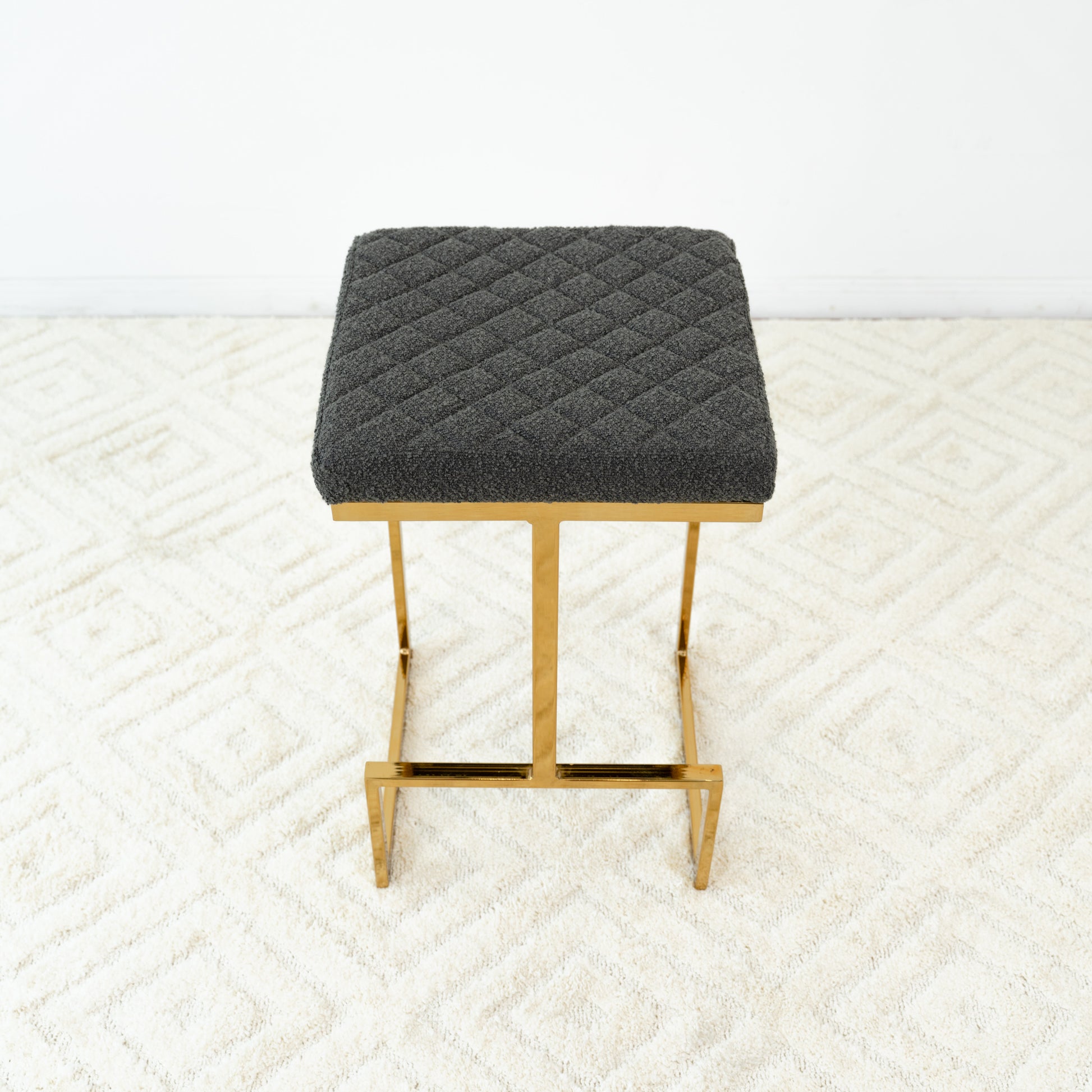 Grey Velvet Mid Century Stool - Dining Room Accent