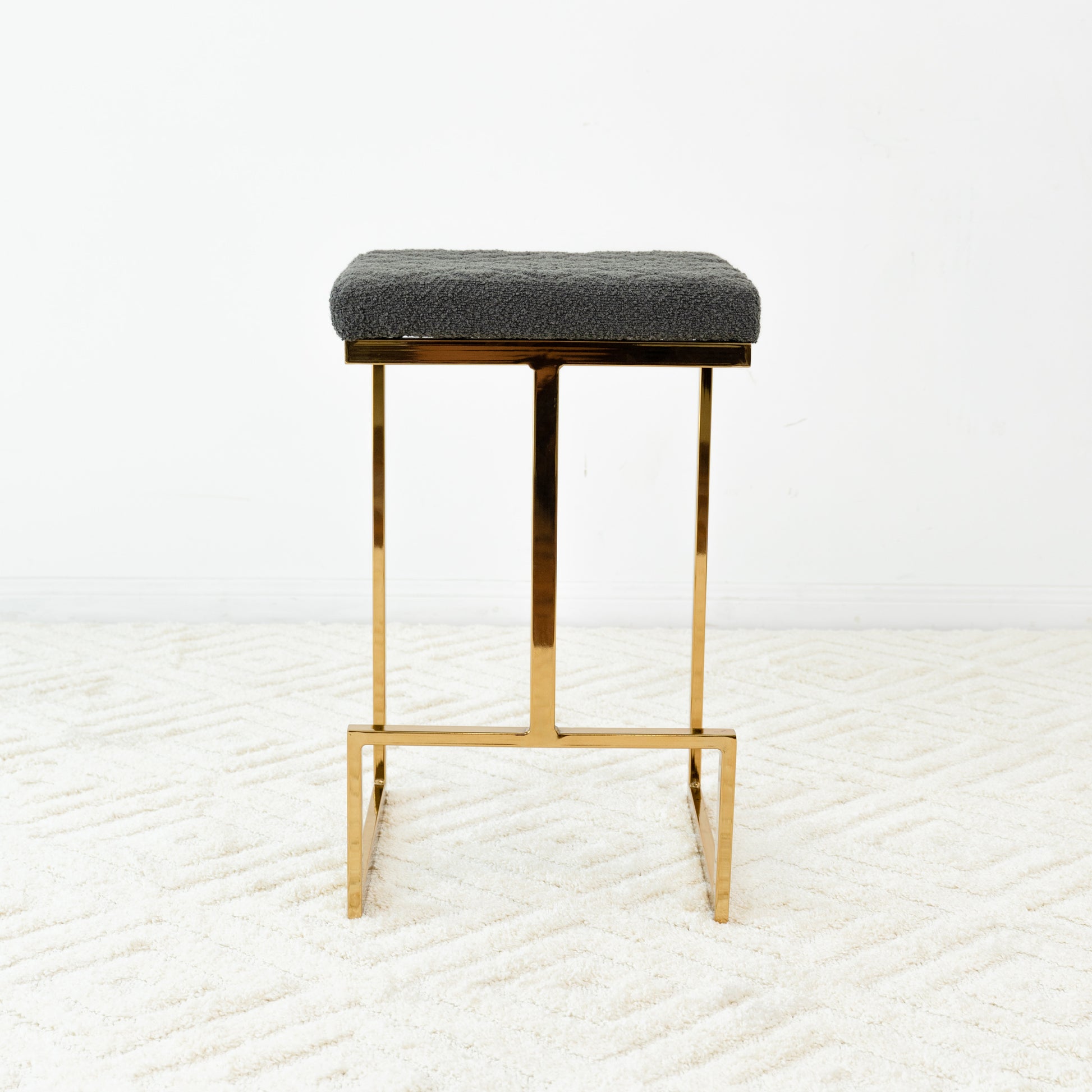 Grey Velvet Mid Century Stool - Dining Room Accent