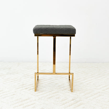 Grey Velvet Mid Century Stool - Dining Room Accent