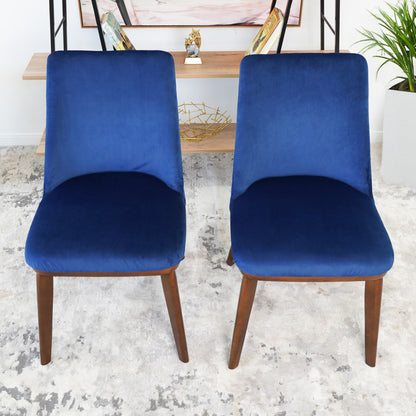 Clove Navy Blue Velvet Dining Chairs (Set of 2) - Mid-Century Modern Style