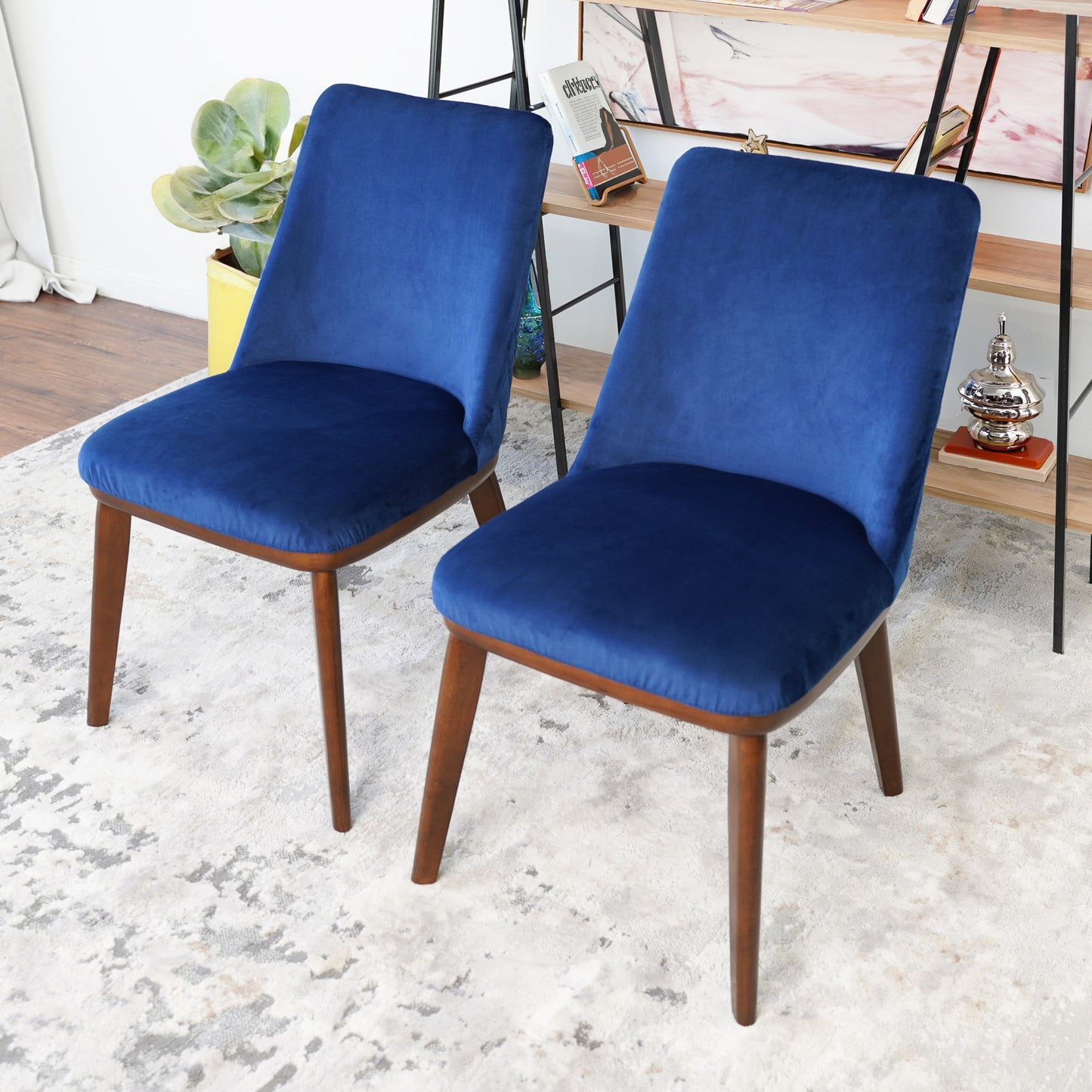 Clove Navy Blue Velvet Dining Chairs (Set of 2) - Mid-Century Modern Style
