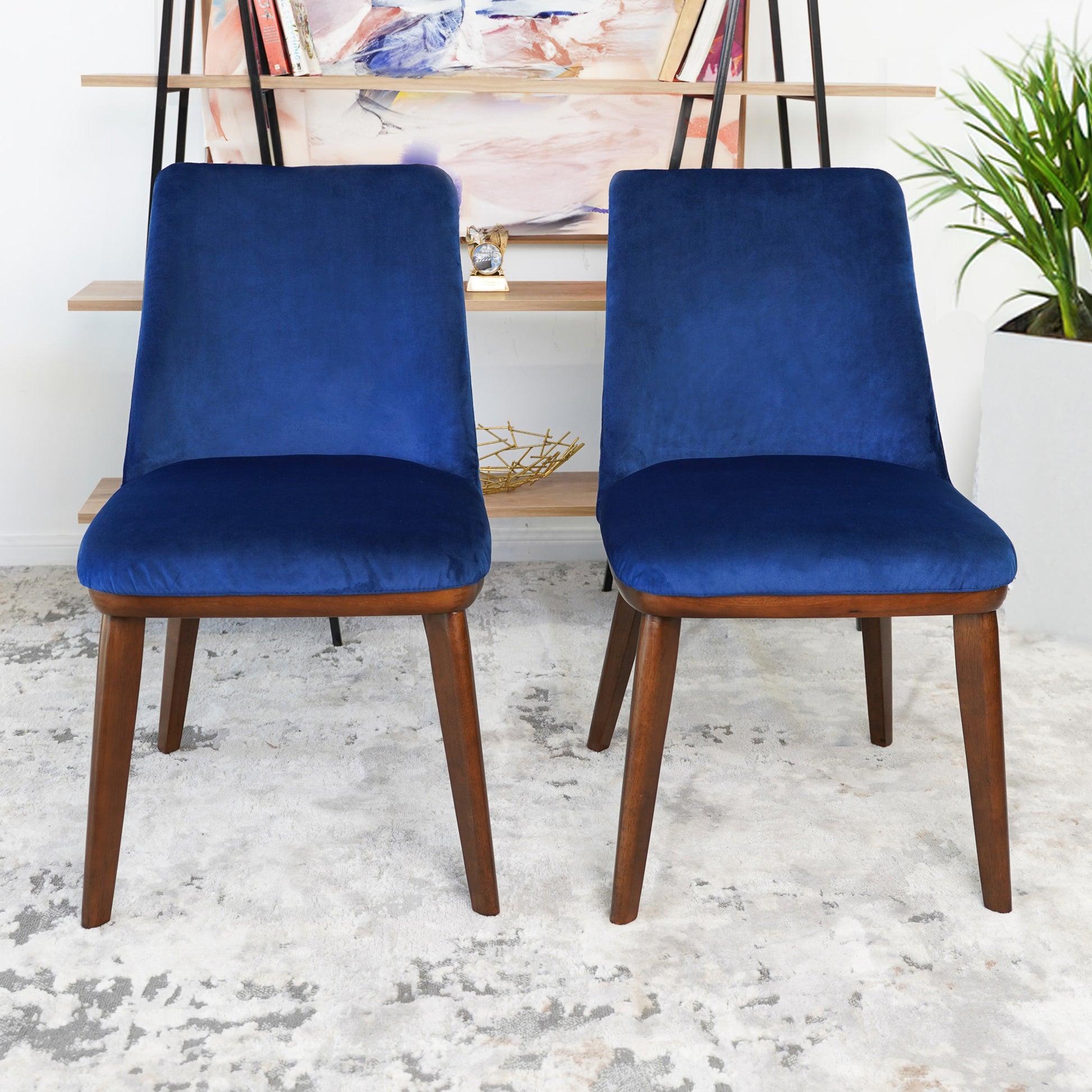 Clove Navy Blue Velvet Dining Chairs (Set of 2) - Mid-Century Modern Style