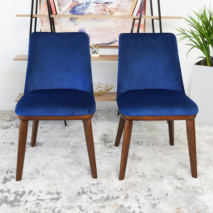 Clove Navy Blue Velvet Dining Chairs (Set of 2) - Mid-Century Modern Style