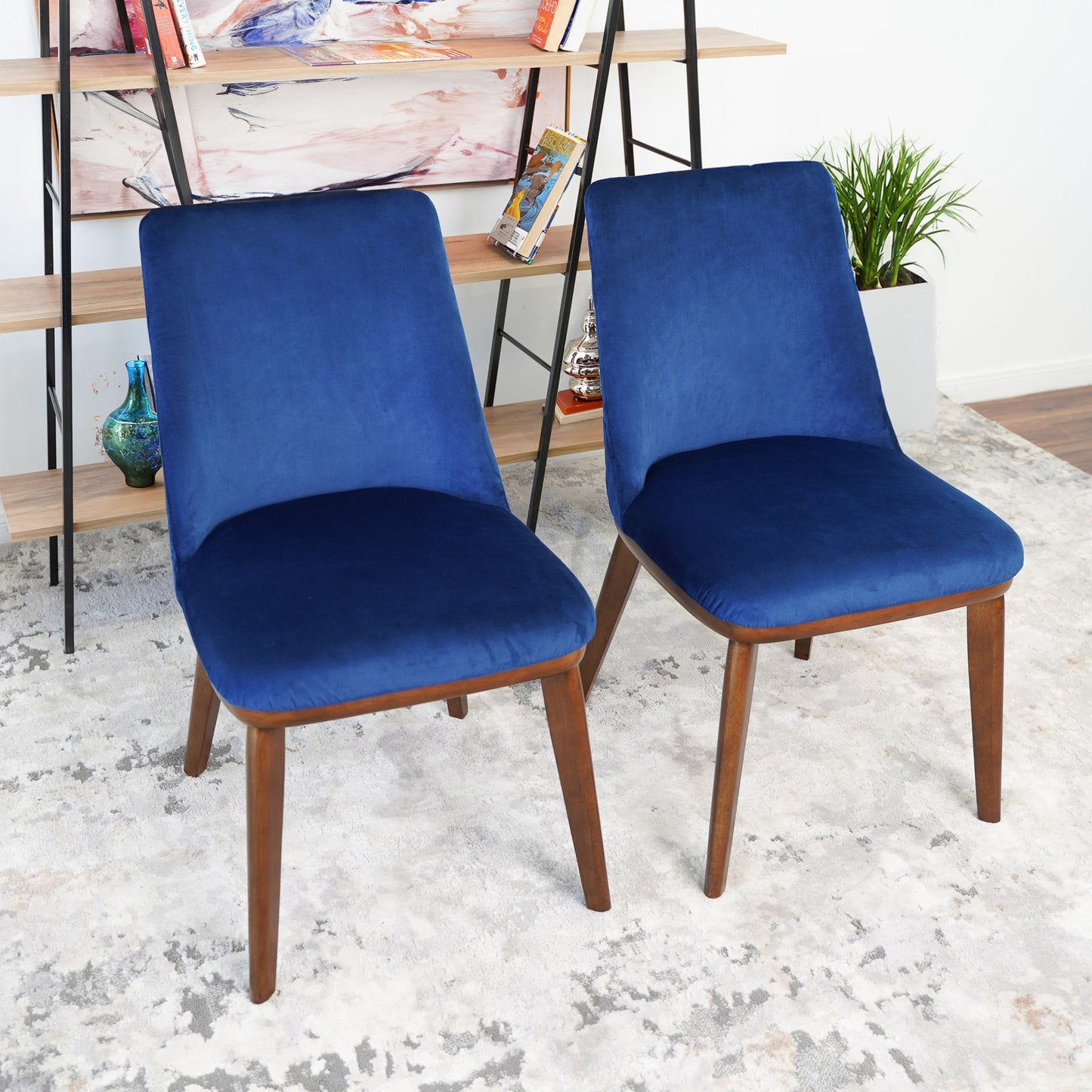 Clove Navy Blue Velvet Dining Chairs (Set of 2) - Mid-Century Modern Style