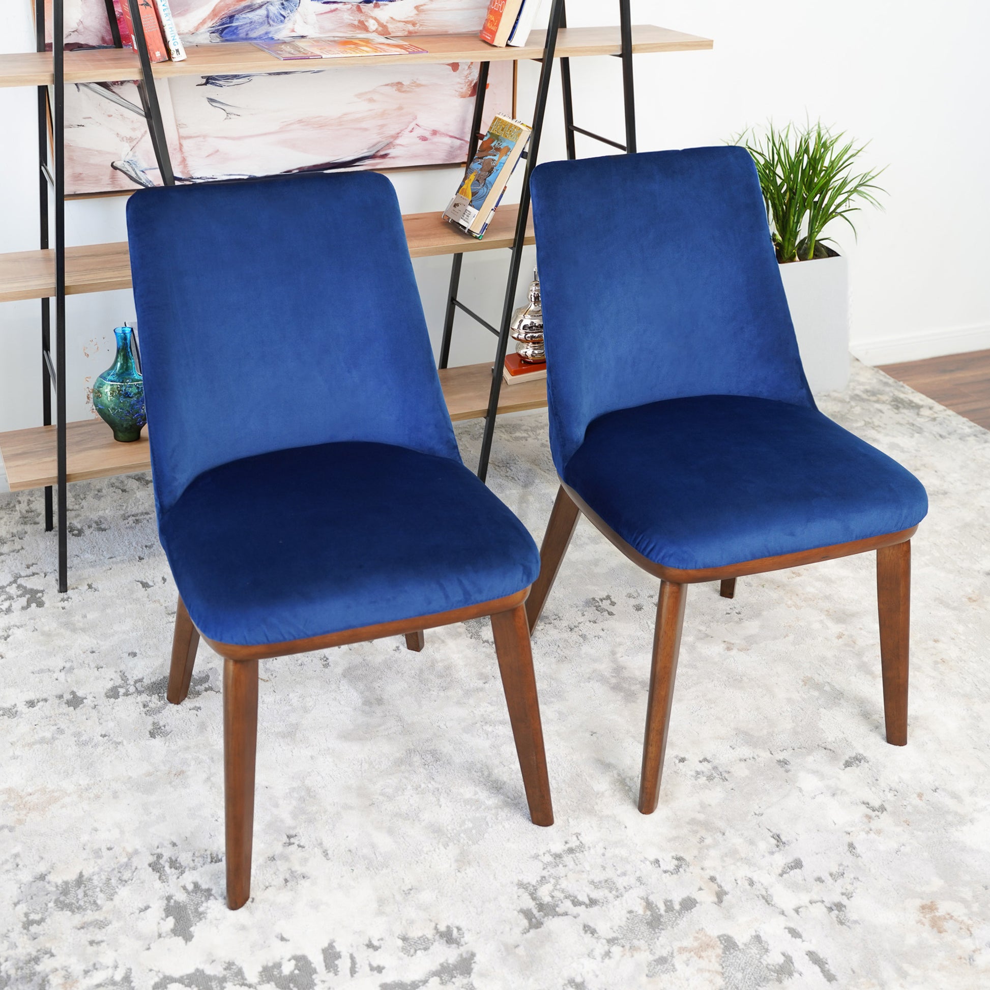 Clove Navy Blue Velvet Dining Chairs (Set of 2) - Mid-Century Modern Style