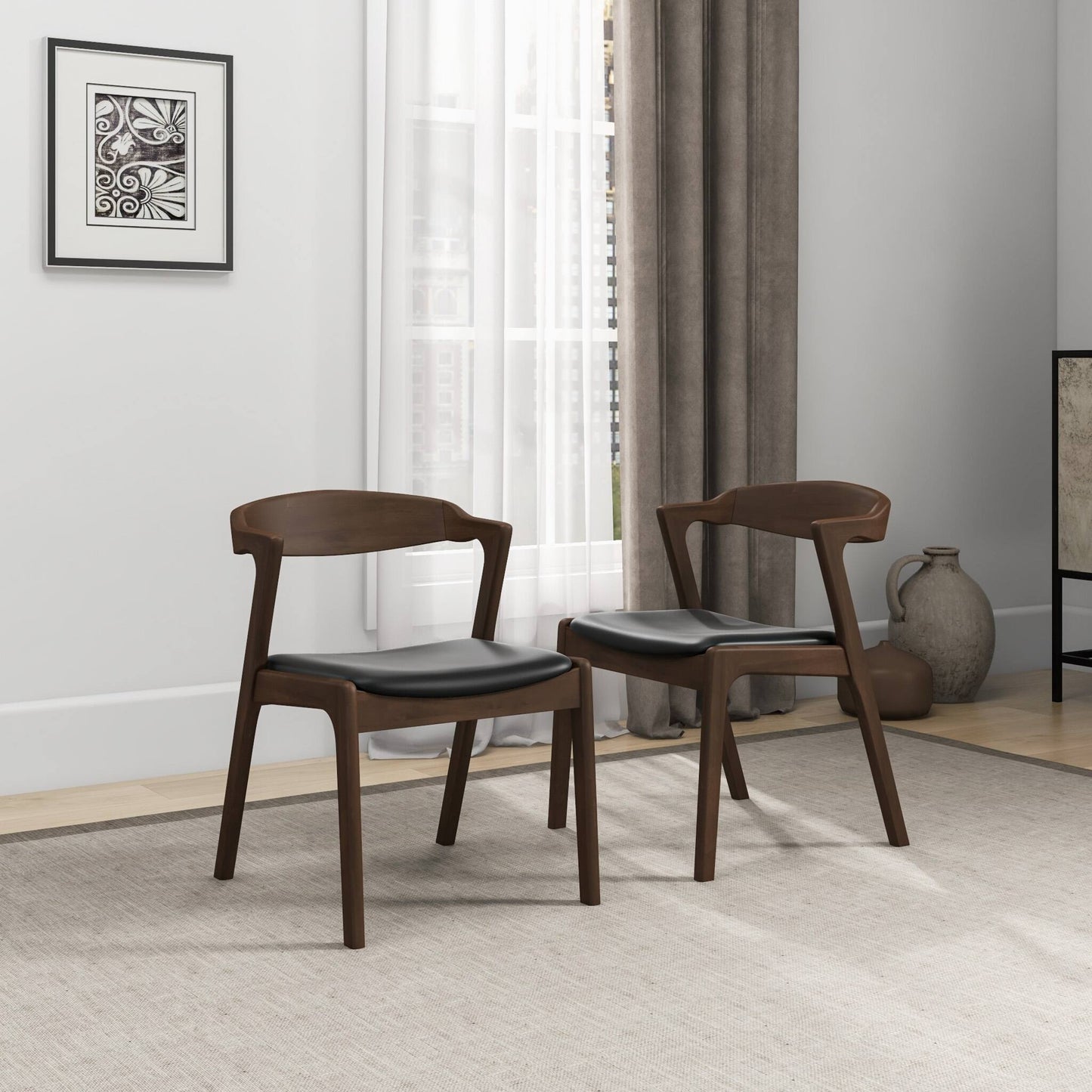 Dakota Solid Wood Black PU Leather Dining Chair (Set Of 2)
