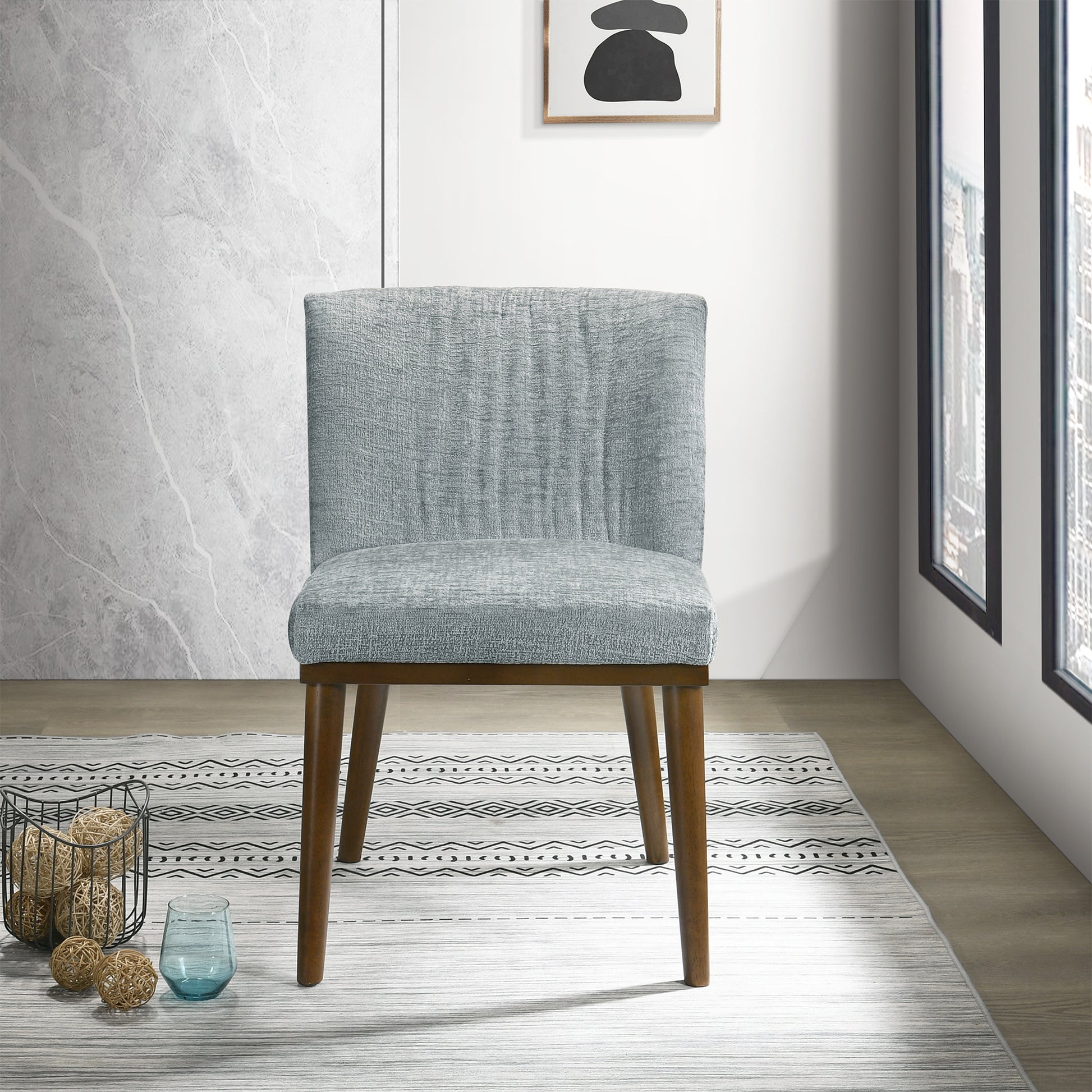 Gray Wood Dining Chairs Set of 2 - Mid-Century Modern