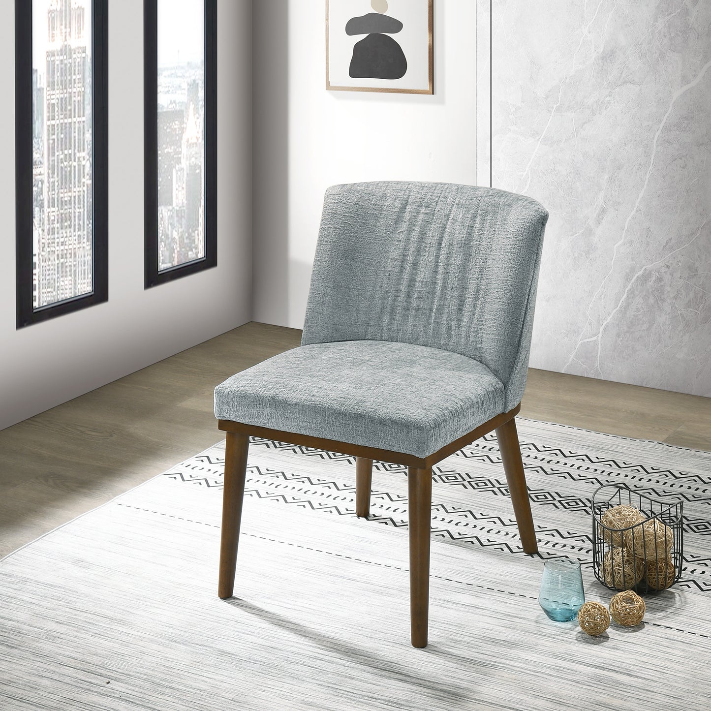 Gray Wood Dining Chairs Set of 2 - Mid-Century Modern