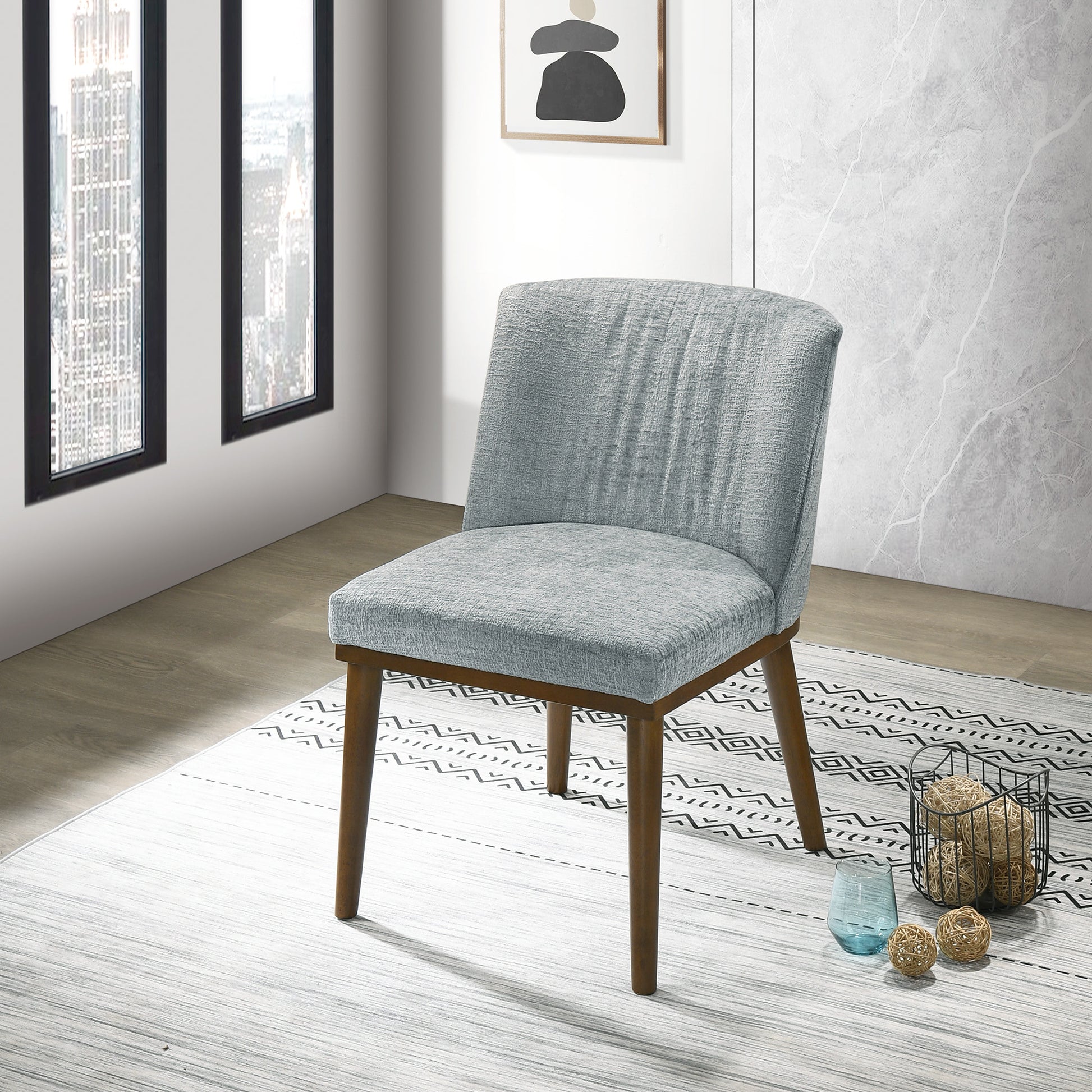 Gray Wood Dining Chairs Set of 2 - Mid-Century Modern