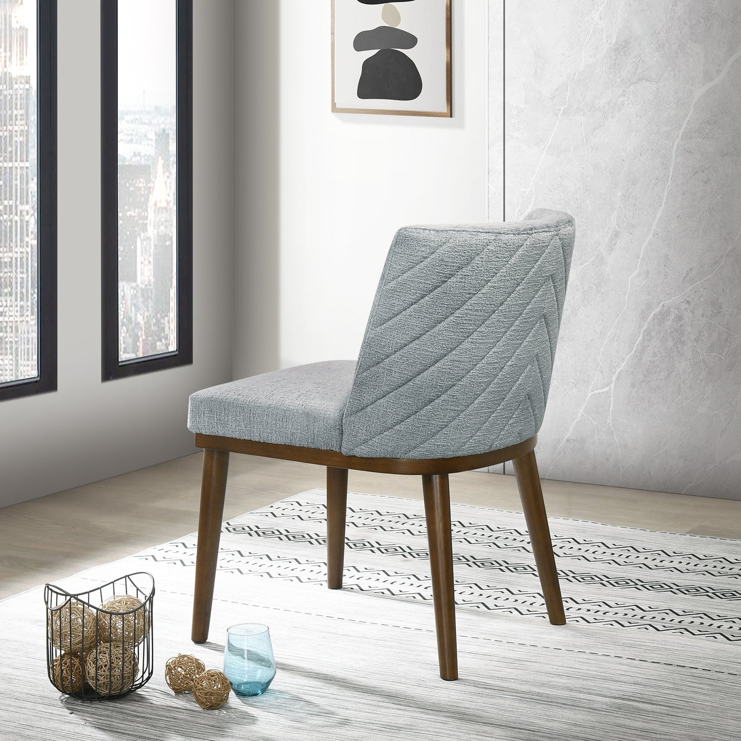 Gray Wood Dining Chairs Set of 2 - Mid-Century Modern
