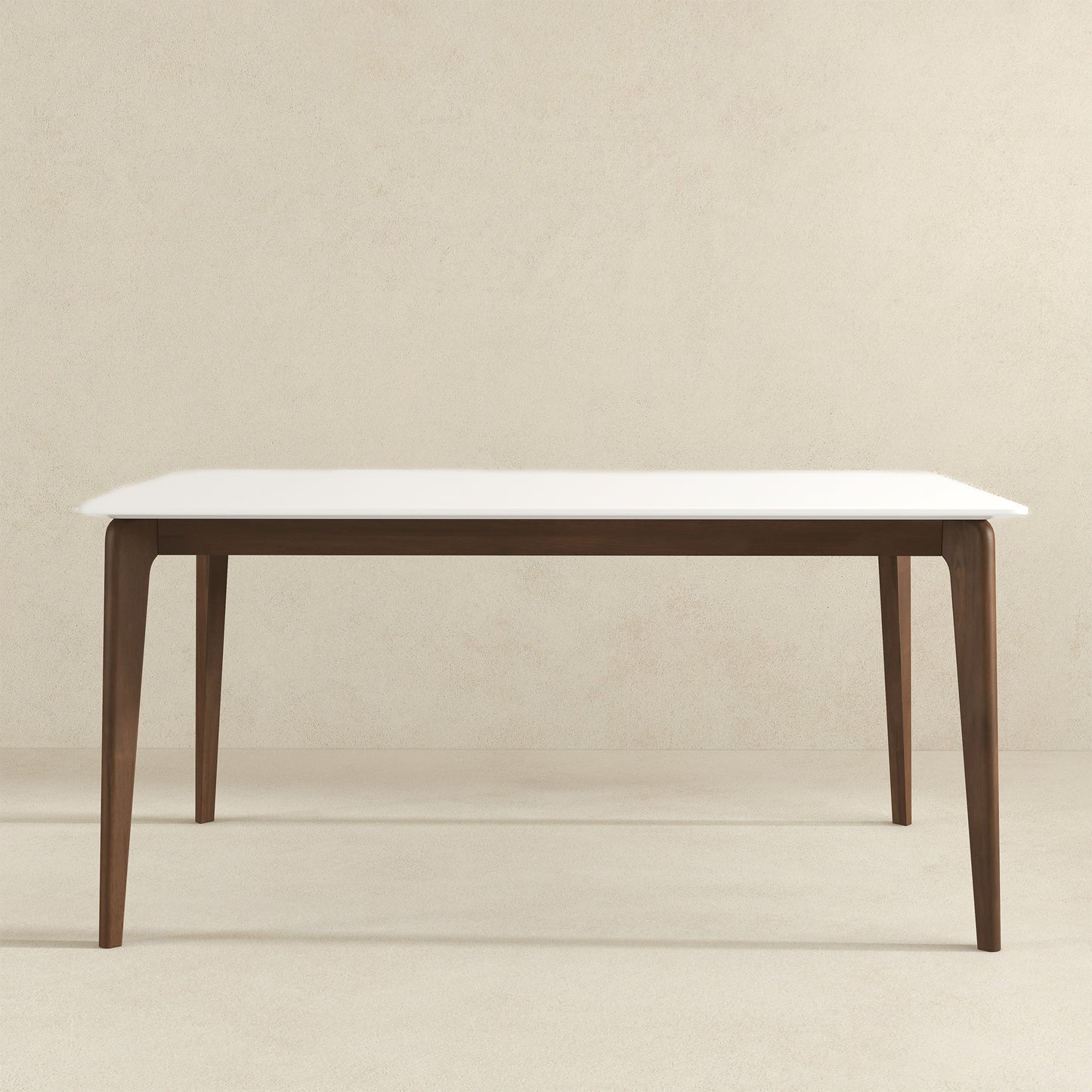 6-Person Walnut Dining Table - Brown White Mid-Century Modern