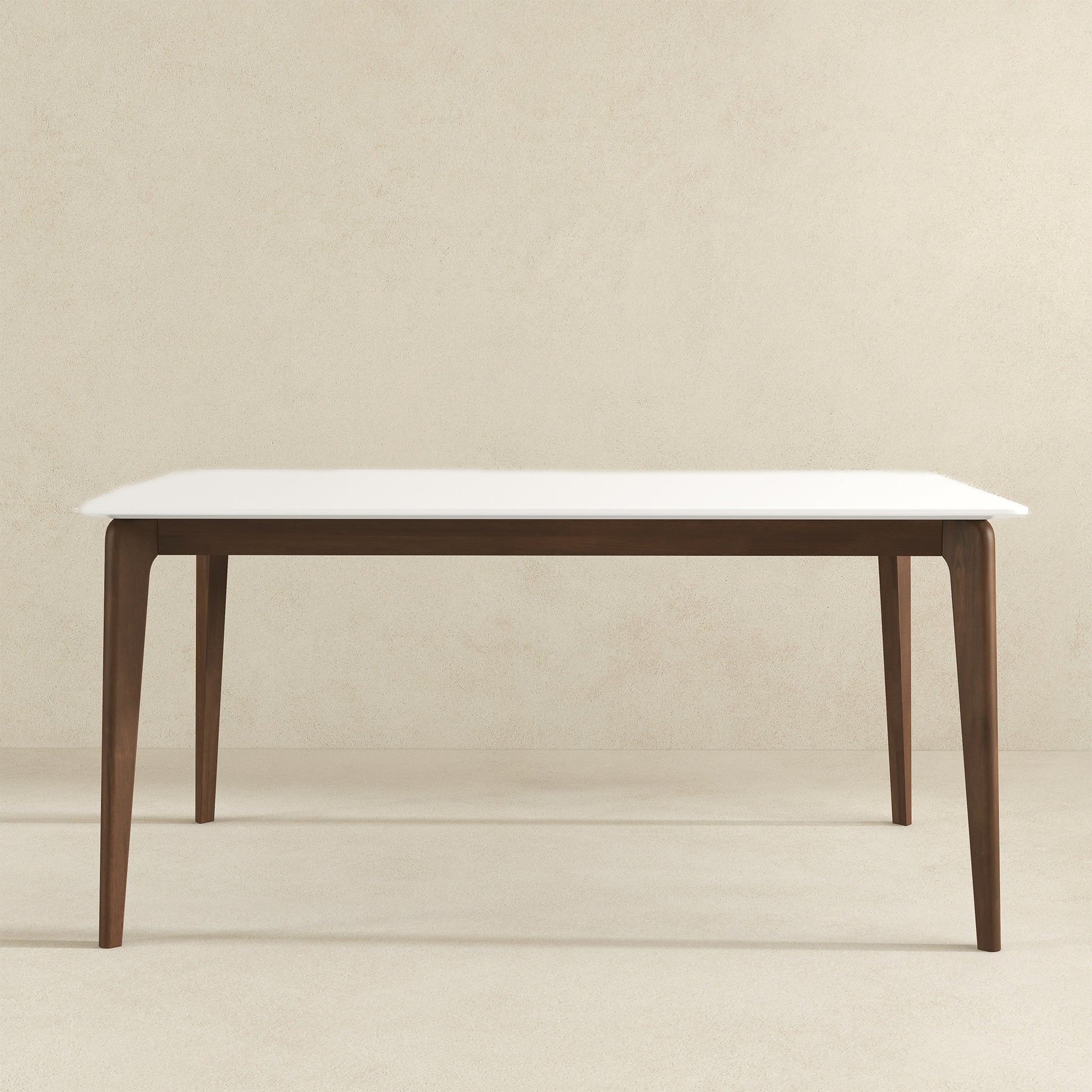 6-Person Walnut Dining Table - Brown White Mid-Century Modern