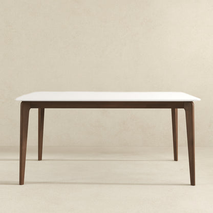 6-Person Walnut Dining Table - Brown White Mid-Century Modern