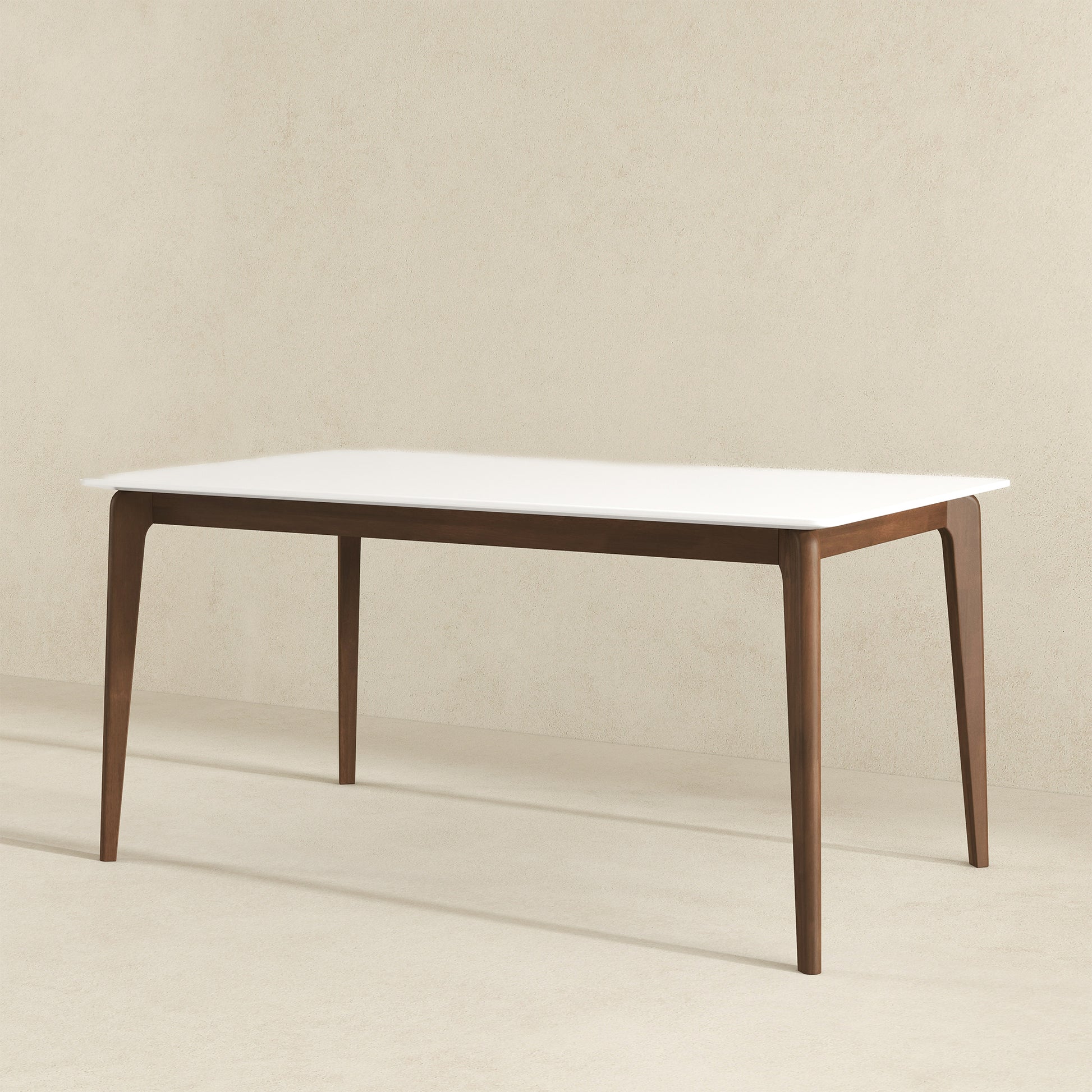 6-Person Walnut Dining Table - Brown White Mid-Century Modern