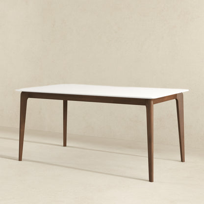 6-Person Walnut Dining Table - Brown White Mid-Century Modern