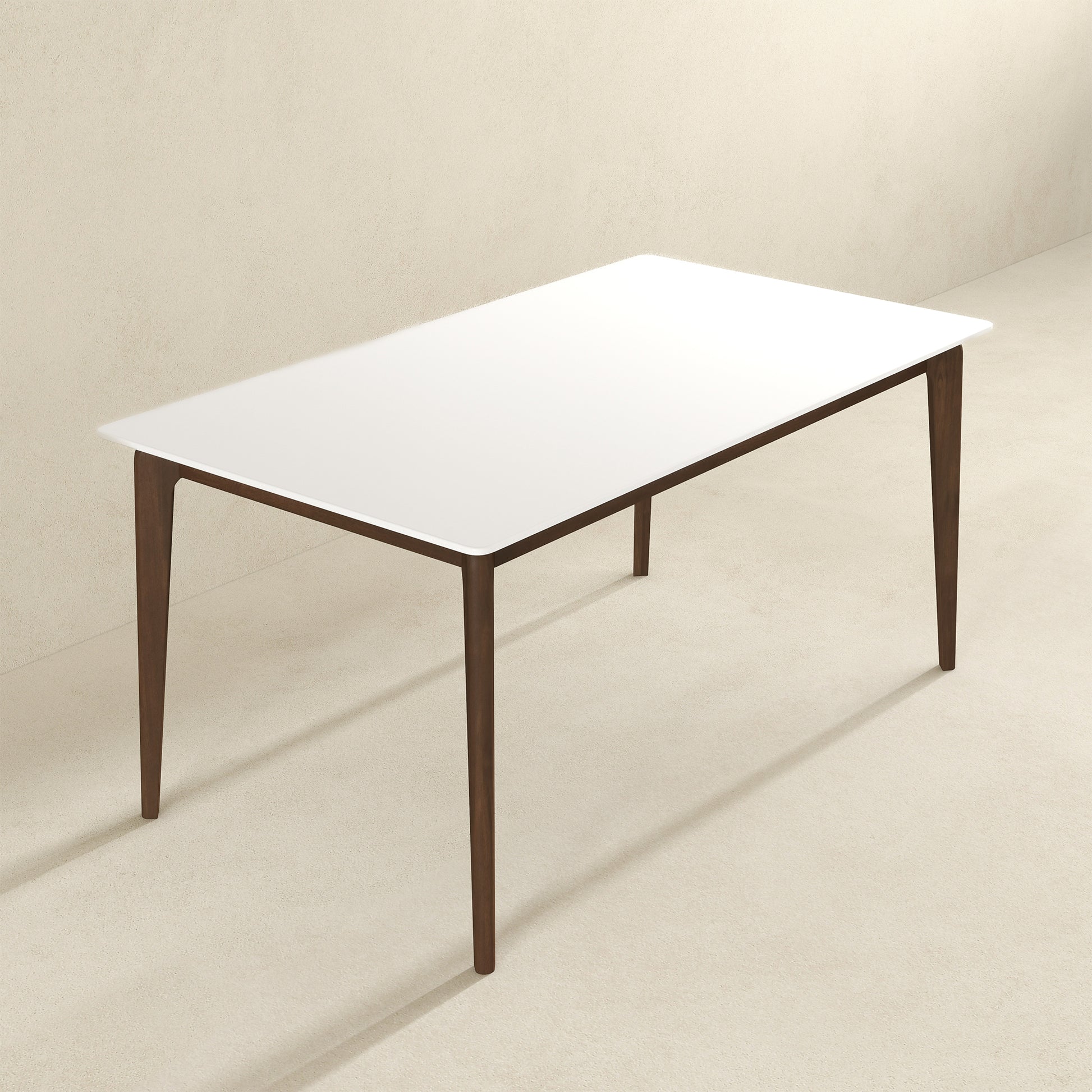 6-Person Walnut Dining Table - Brown White Mid-Century Modern