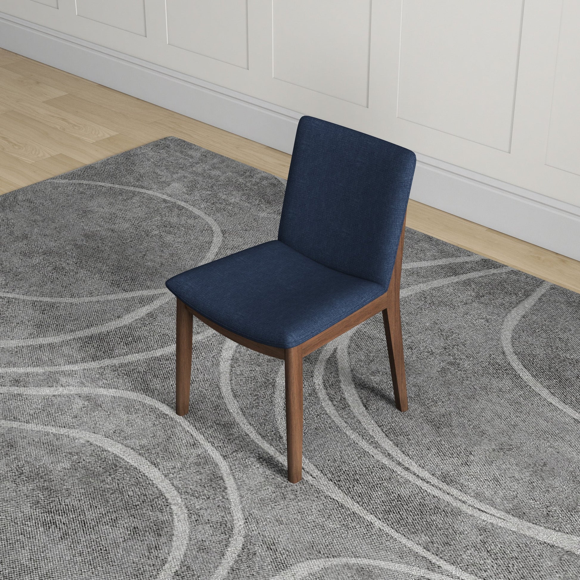Laura Blue Linen Solid Wood Dining Chair (Set Of 2) - Mid-Century Modern Style
