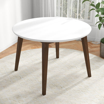 Minimalist Mid Century Modern White Top Dining Table with Solid Wood Legs and MDF Tabletop 39.4" for Kitchen, Dining Room, Dinette, Breakfast