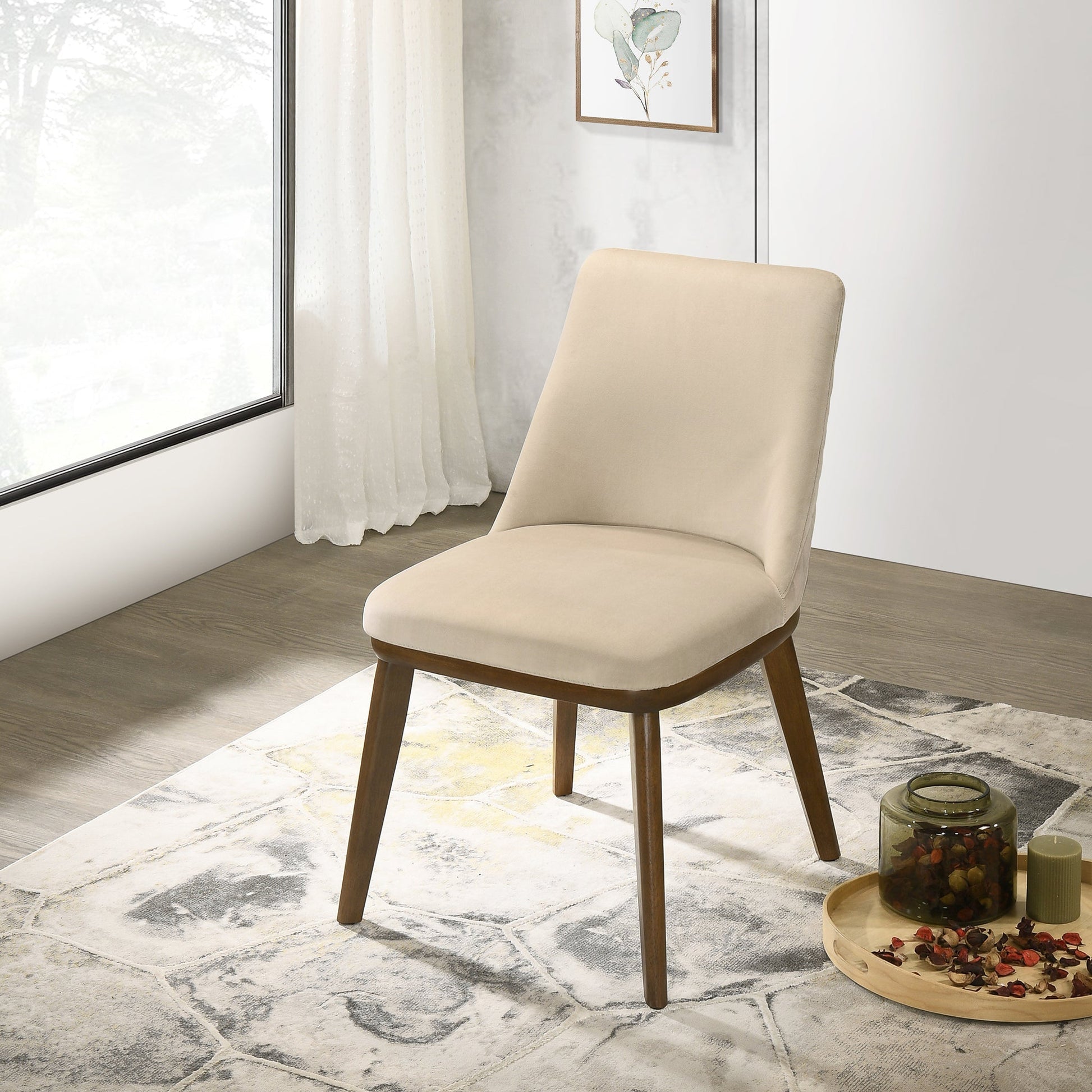 Clove Beige Velvet Dining Chair (Set Of 2) With Solid Wood Legs 33.1"H x 19.1"W x 23.6"D Kitchen Side Chairs