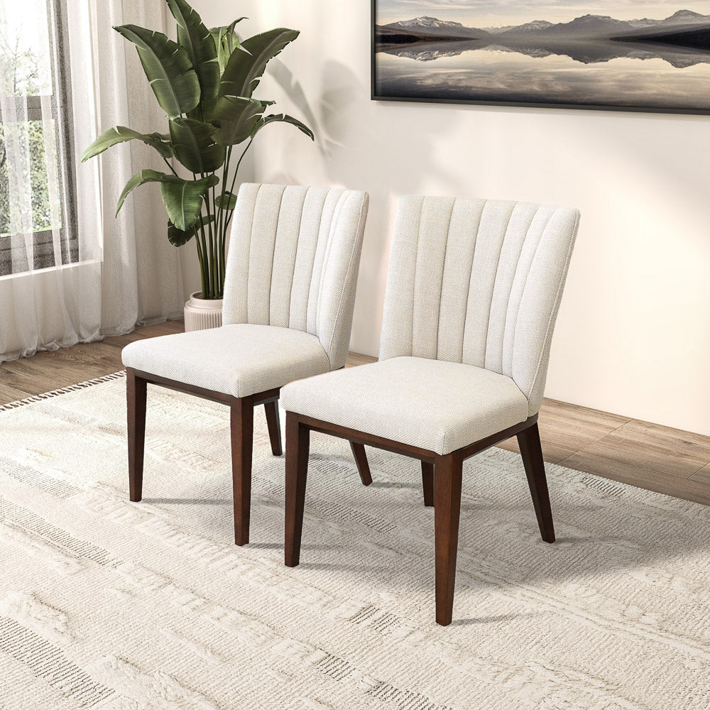 Beige Brown Cream Dining Chairs Set of 2 Mid-Century Modern