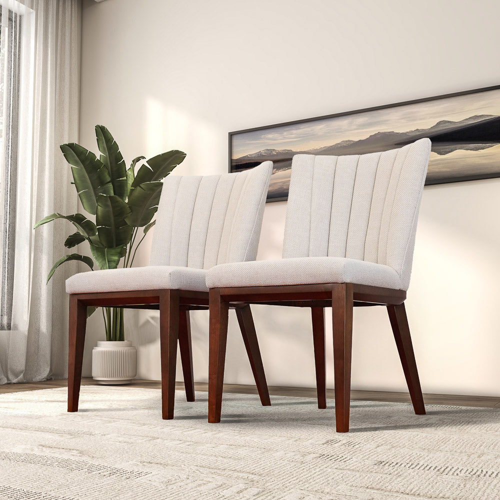 Beige Brown Cream Dining Chairs Set of 2 Mid-Century Modern
