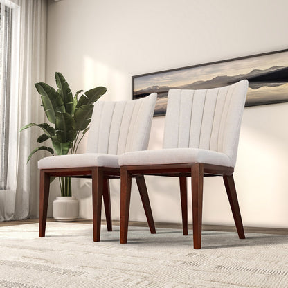 Beige Brown Cream Dining Chairs Set of 2 Mid-Century Modern