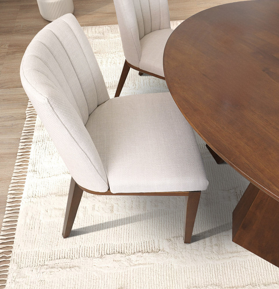 Beige Brown Cream Dining Chairs Set of 2 Mid-Century Modern