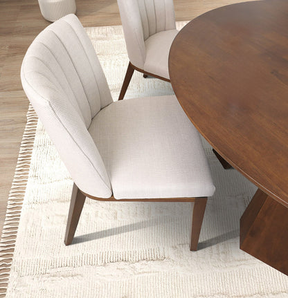Beige Brown Cream Dining Chairs Set of 2 Mid-Century Modern