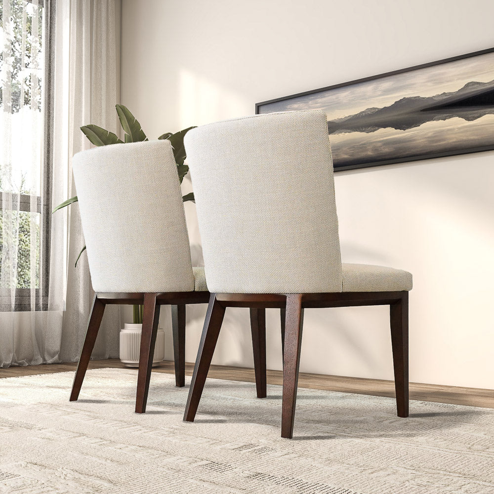 Beige Brown Cream Dining Chairs Set of 2 Mid-Century Modern