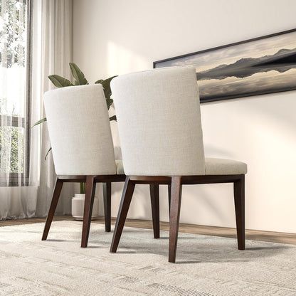 Beige Brown Cream Dining Chairs Set of 2 Mid-Century Modern