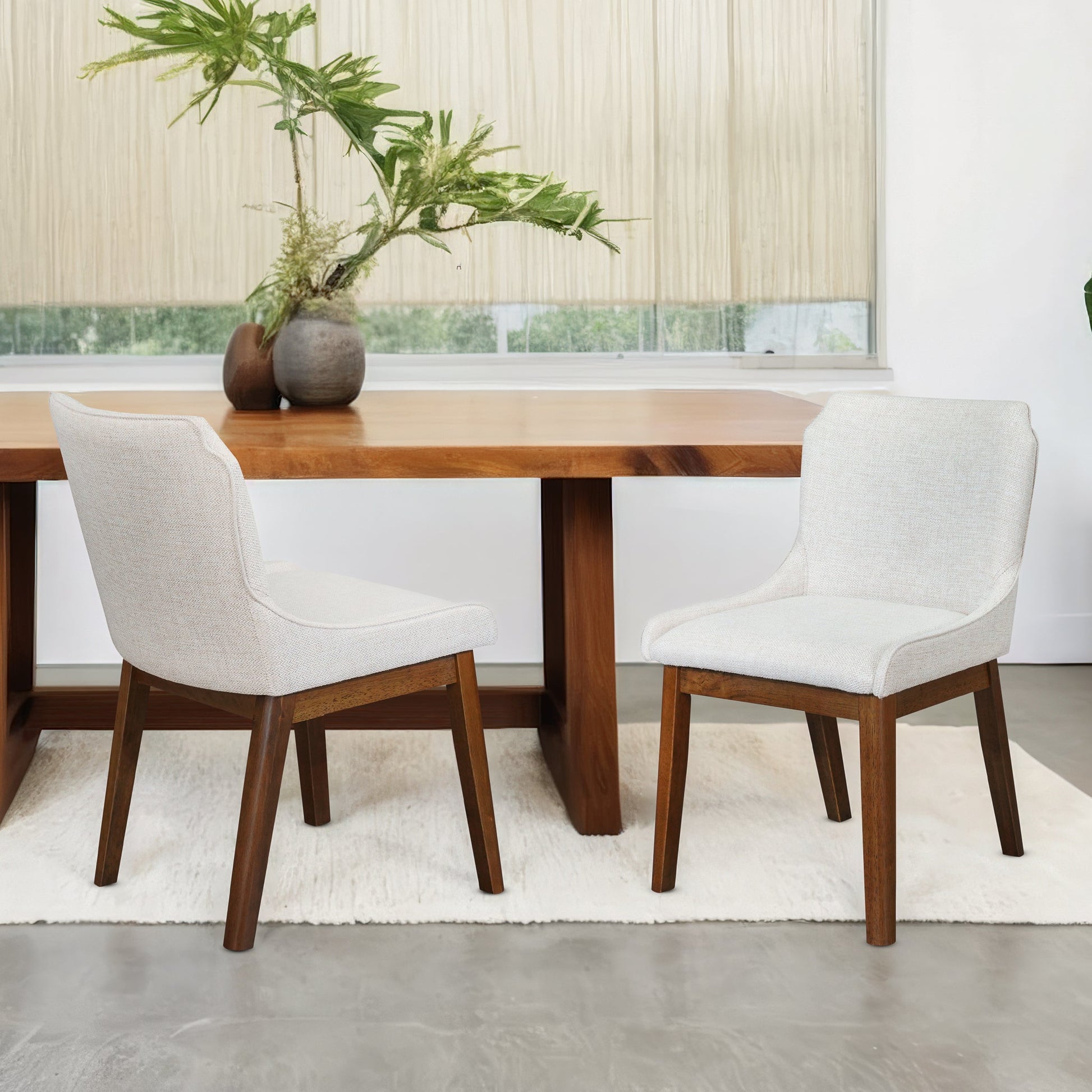 Beige Linen Dining Chairs - Set of 2 for Dining Room