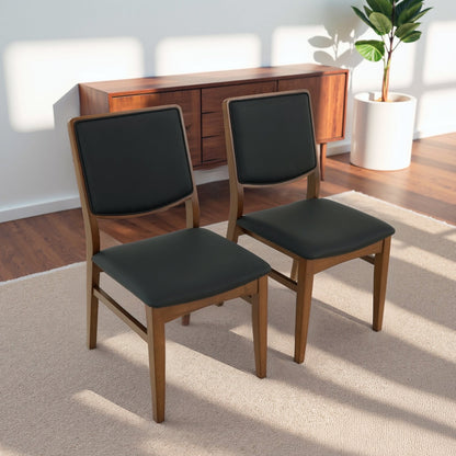 Cary Walnut Finished Solid Wood and Easy Clean Vegan Leather Upholstered Dining Chairs (Set of 2)