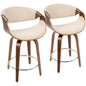 Mid-Century Modern Counter Stool in Walnut Wood and Cream Fabric  - Set of 2